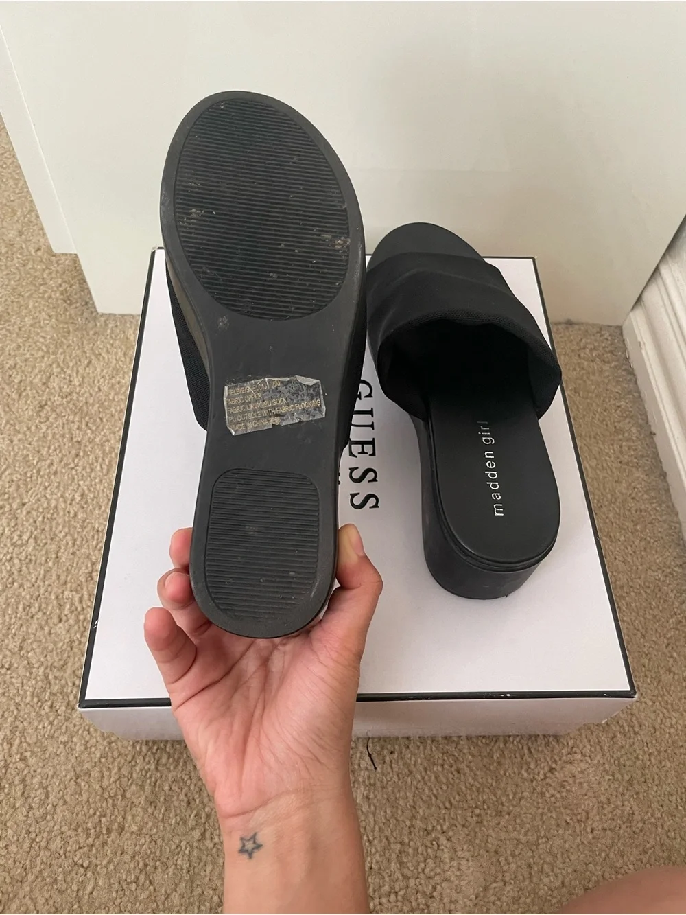 Madden Girl Black Chunky Platform Slide Sandals